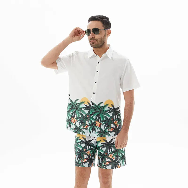 Men's Full Size Printed Short Sleeve Shirt and Shorts Set Plus Size by Trendsi