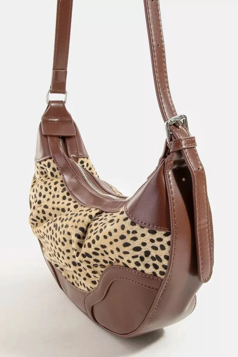 Fame Spotted Leopard Print Half Moon Shoulder Bag by Fame