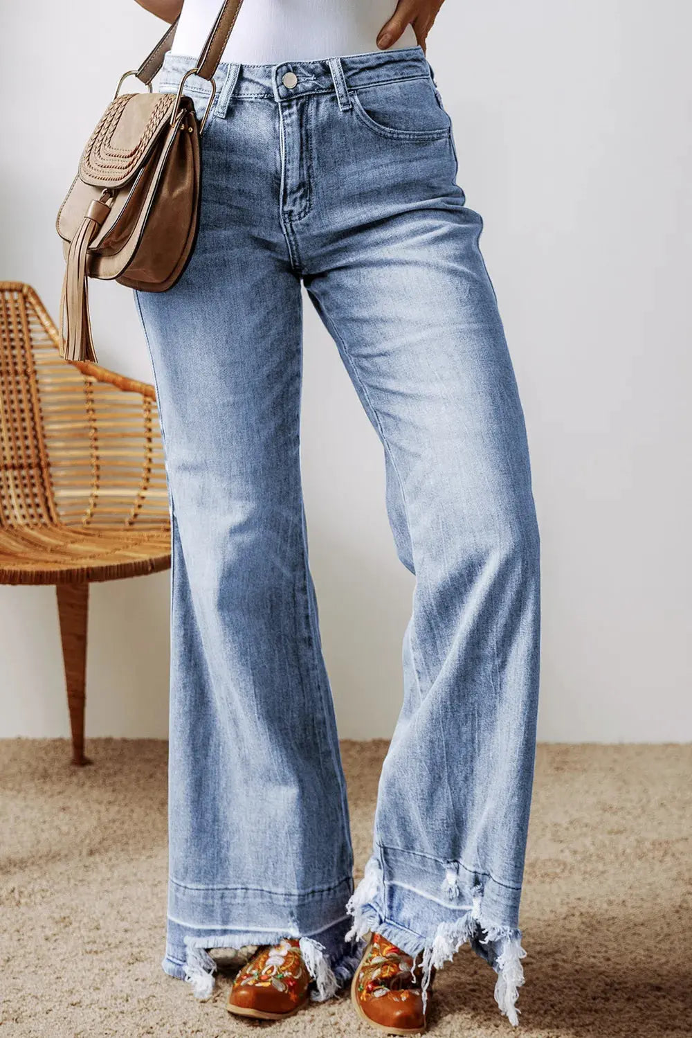 Raw Hem Bootcut Jeans with Pockets by Partner Label