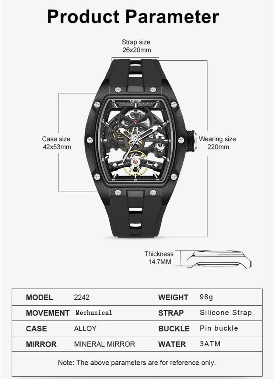 MEGIR Original Fashion Men Watches Automatic Mechanical Watch Steel Case Sport Skeleton Dial Wristwatch Waterproof Clock Reloj Hombre 2242 by MEGIR WATCH GROUP