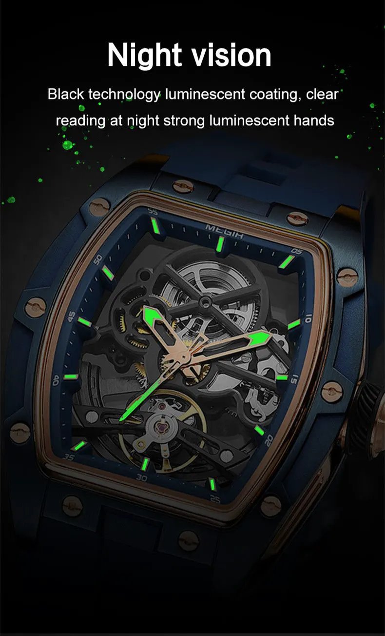 MEGIR Original Fashion Men Watches Automatic Mechanical Watch Steel Case Sport Skeleton Dial Wristwatch Waterproof Clock Reloj Hombre 2242 by MEGIR WATCH GROUP