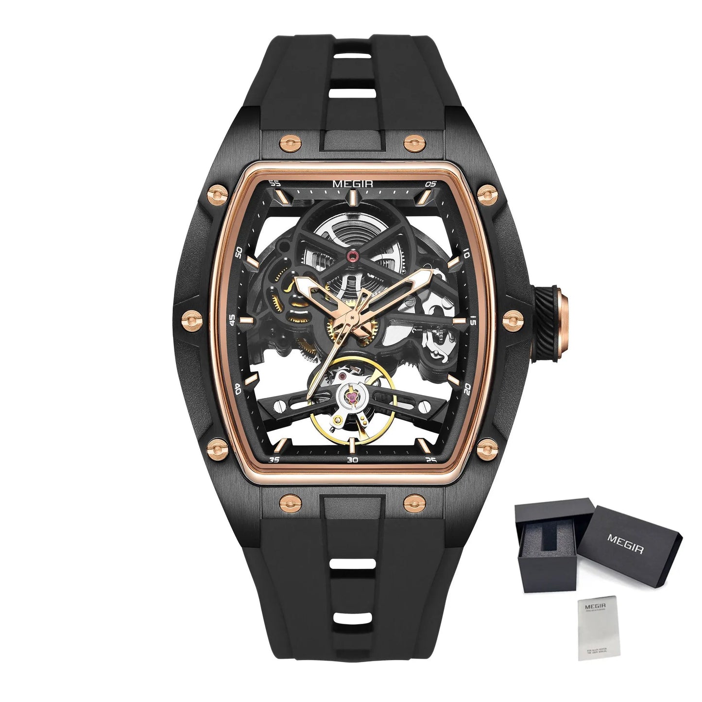 MEGIR Original Fashion Men Watches Automatic Mechanical Watch Steel Case Sport Skeleton Dial Wristwatch Waterproof Clock Reloj Hombre 2242 by MEGIR WATCH GROUP