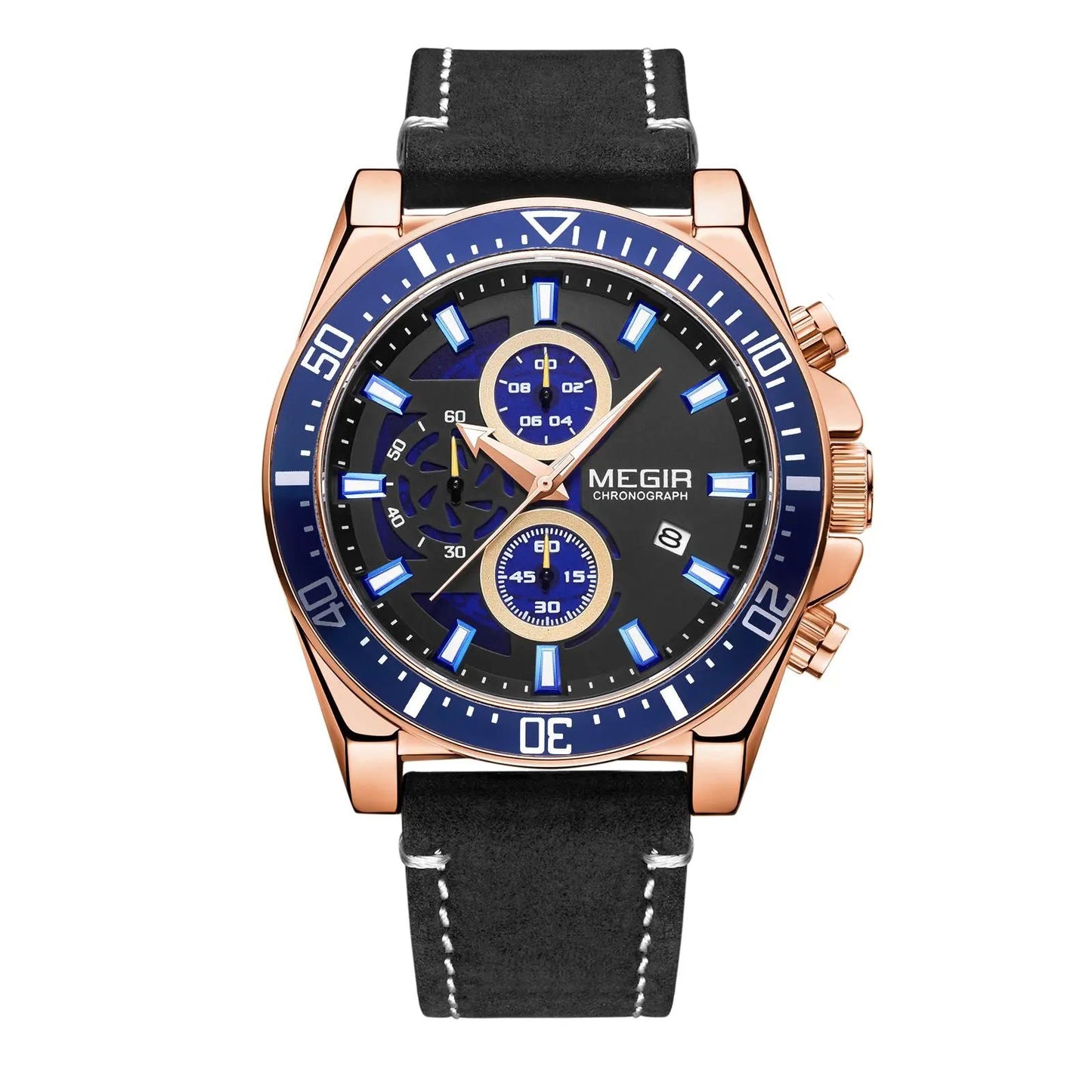 MEGIR Fashion Watches for Men Leather Strap Sport Military Wristwatch Man Quartz Watch Waterproof Chronograph with Calendar 2132 by MEGIR WATCH GROUP