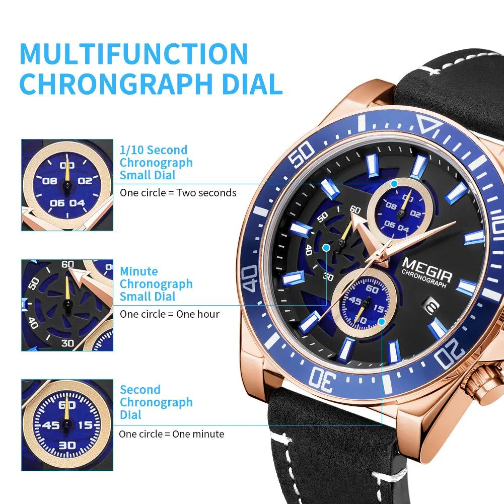 MEGIR Fashion Watches for Men Leather Strap Sport Military Wristwatch Man Quartz Watch Waterproof Chronograph with Calendar 2132 by MEGIR WATCH GROUP