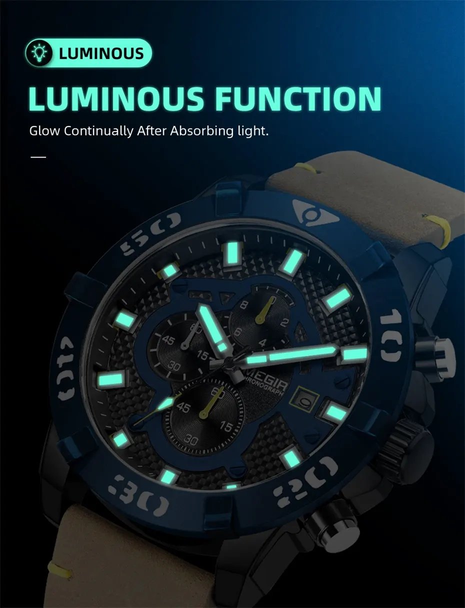 MEGIR Men Watches Fashion Luxury Big Dial Sports Watches Waterproof Quartz Wristwatch Chronograph Man Casual Luminous Clock 2136 by MEGIR WATCH GROUP