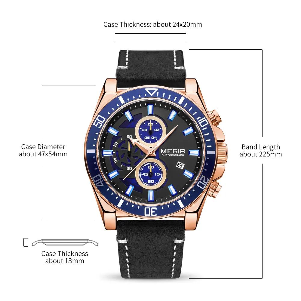 MEGIR Fashion Watches for Men Leather Strap Sport Military Wristwatch Man Quartz Watch Waterproof Chronograph with Calendar 2132 by MEGIR WATCH GROUP