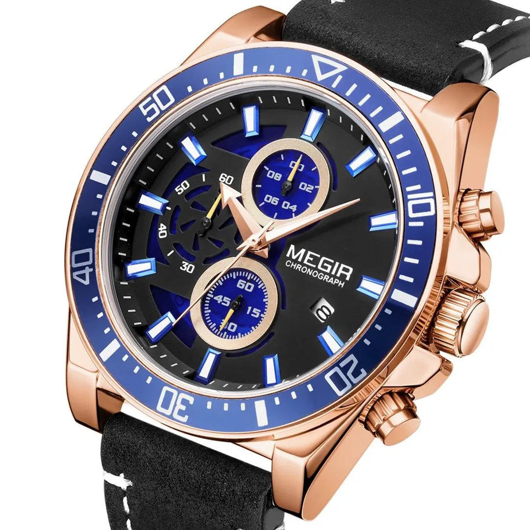 MEGIR Fashion Watches for Men Leather Strap Sport Military Wristwatch Man Quartz Watch Waterproof Chronograph with Calendar 2132 by MEGIR WATCH GROUP