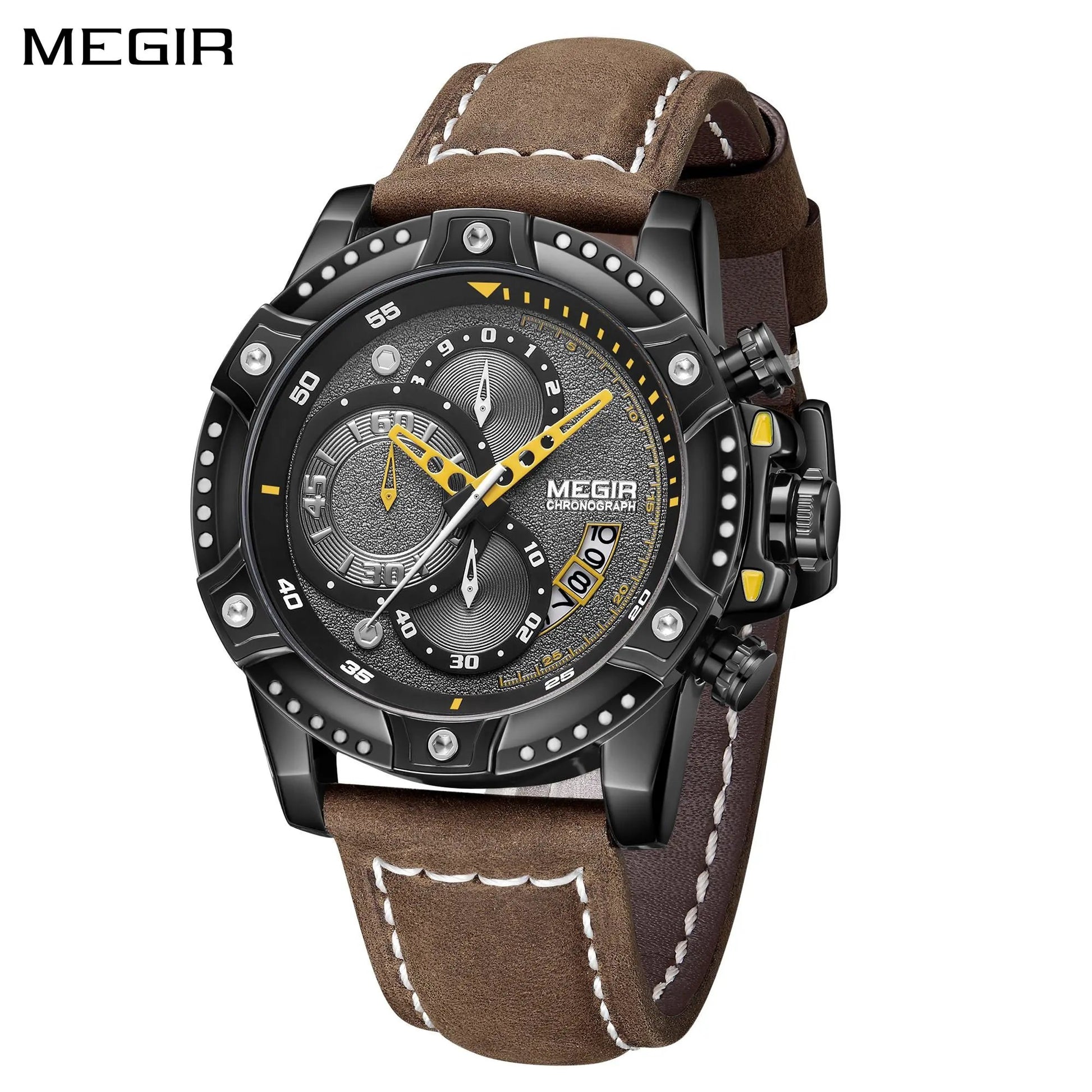 MEGIR Men Watches Luxury Brand Quartz Wristwatch Waterproof Leather Military Sport Watch Casual Clock Chronograph Reloj Hombre 2130 by MEGIR WATCH GROUP
