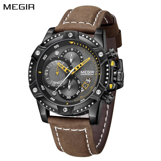 MEGIR Men Watches Luxury Brand Quartz Wristwatch Waterproof Leather Military Sport Watch Casual Clock Chronograph Reloj Hombre 2130 by MEGIR WATCH GROUP