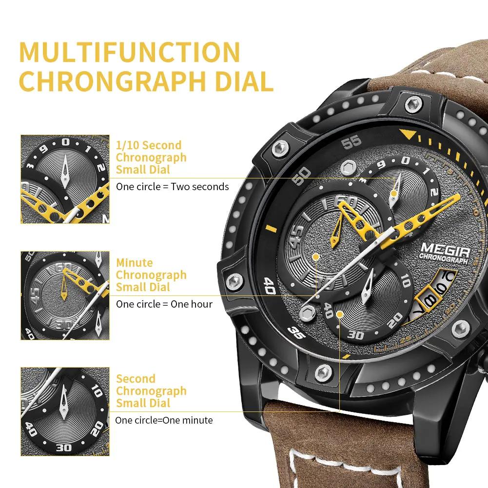 MEGIR Men Watches Luxury Brand Quartz Wristwatch Waterproof Leather Military Sport Watch Casual Clock Chronograph Reloj Hombre 2130 by MEGIR WATCH GROUP