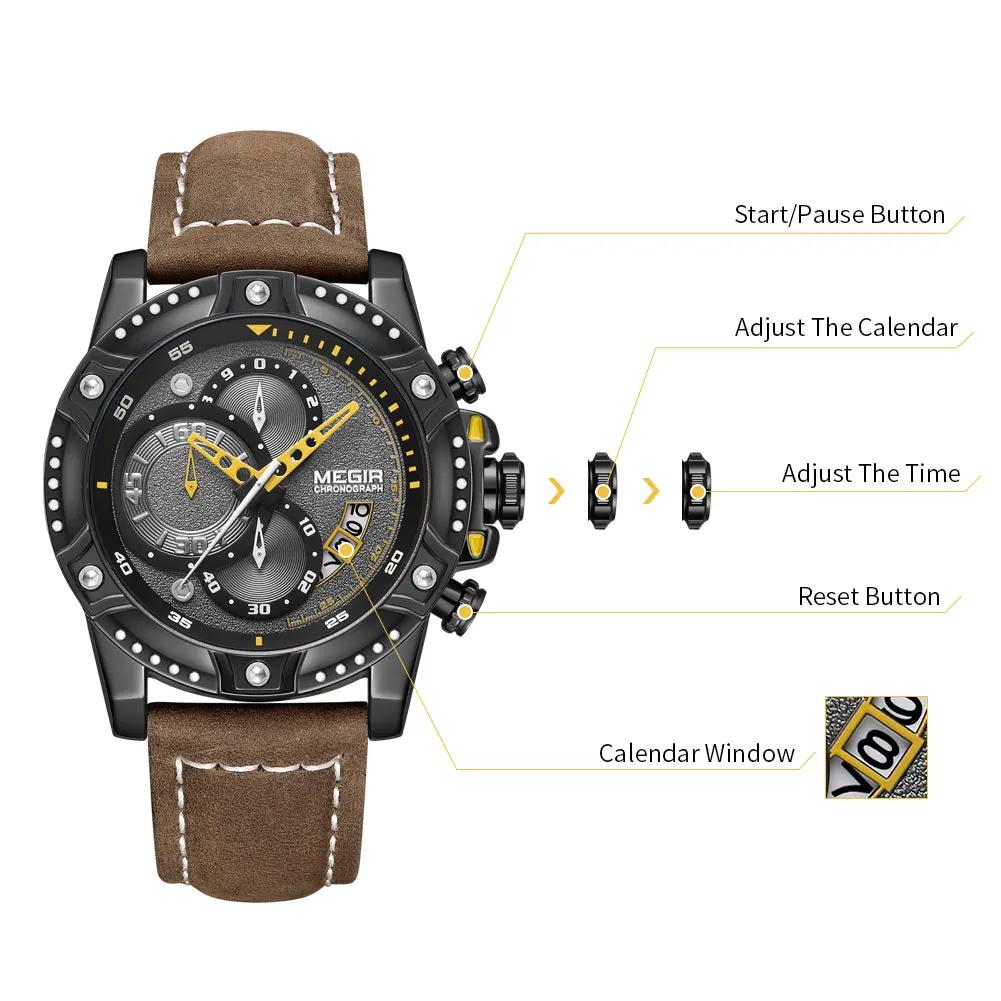 MEGIR Men Watches Luxury Brand Quartz Wristwatch Waterproof Leather Military Sport Watch Casual Clock Chronograph Reloj Hombre 2130 by MEGIR WATCH GROUP
