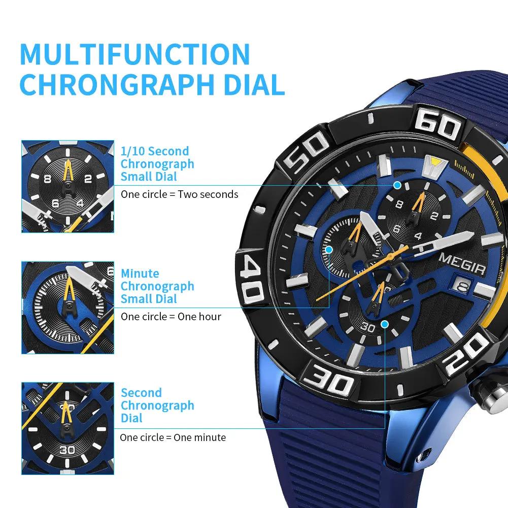 MEGIR Men Wristwatch Top Brand Luxury Silicone Strap Sport Watches Waterproof Luminous Quartz Clock Chronograph Reloj Hombre 2121 by MEGIR WATCH GROUP