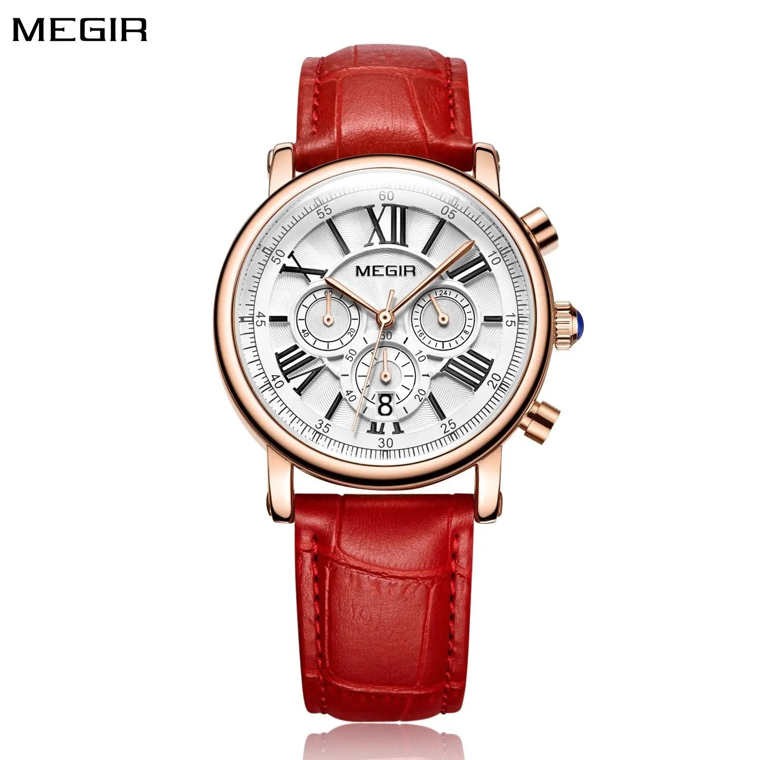 MEGIR Top Brand Quartz Watches for Women Leather Strap Ladies Casual Sport Wristwatch Chronograph Luxury Waterproof Female Clock 2058 by MEGIR WATCH GROUP