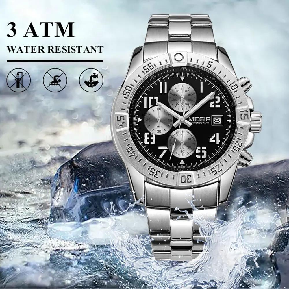 MEGIR Men's Business Quartz Watches Top Luxury Brand Casual Wristwatch Waterproof Date Clock Stainless Steel Man Chronograph 2030 by MEGIR WATCH GROUP
