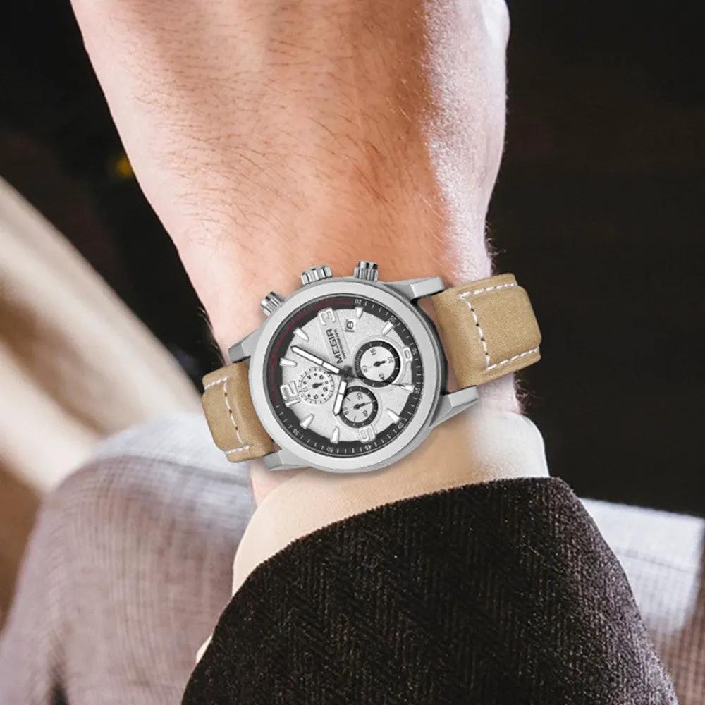 MEGIR Luxury Chronograph Men's Sport Watches Leather Strap Quartz Wristwatch Luminous Casual Male Clock Relogio Masculino 2026 by MEGIR WATCH GROUP