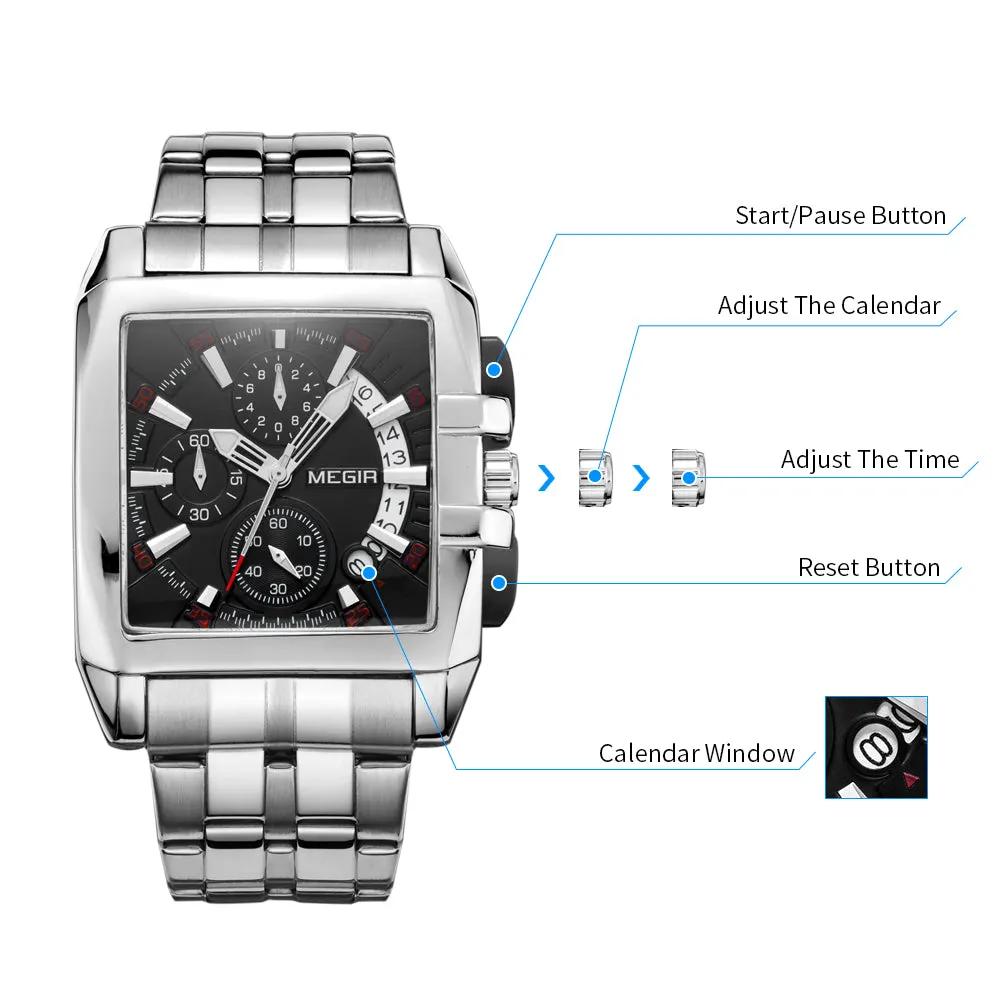 MEGIR Original Luxury Men Watch Stainless Steel Bracelet Quartz Military Wristwatch Business Watches Chronograph Big Dial Relogio Masculino 2018 by MEGIR WATCH GROUP