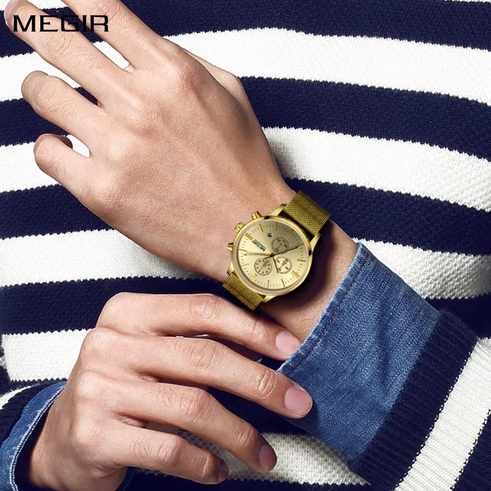 MEGIR Men's Quartz Watch Luxury Steel Mesh Bracelet Wristwatch Waterproof Business Casual Clock Date Chronograph Reloj Hombre 2011 by MEGIR WATCH GROUP