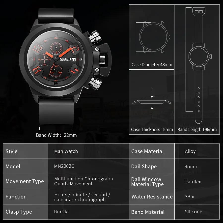 MEGIR Men Watches Luxury Fashion Sport Military Chronograph Luminous Date Quartz Wristwatch Clock Big Dial Relogio Masculino 2002 by MEGIR WATCH GROUP