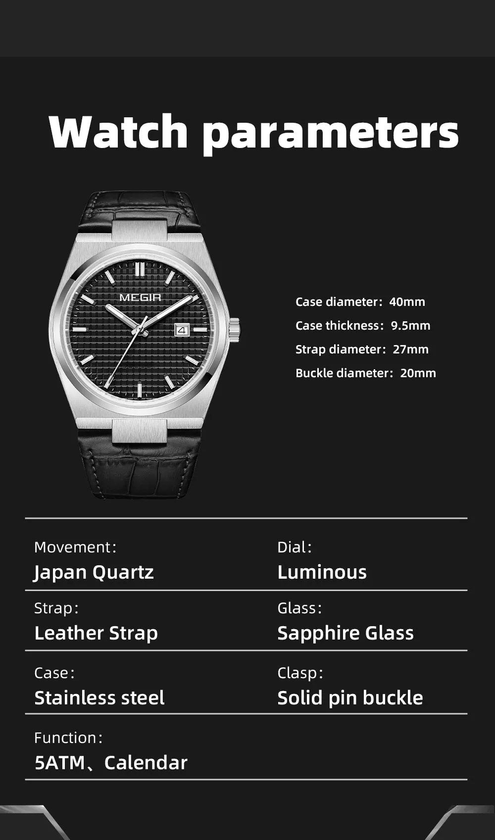 MEGIR Watches for Men Fashion Business Men's Wrist Watch Waterproof Leather Quartz Sport Wristwatch Date Clock Reloj Hombre 8406 by MEGIR WATCH GROUP