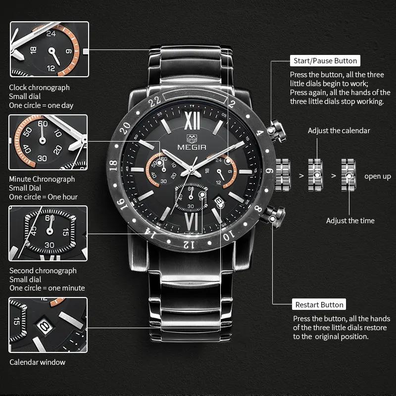 MEGIR Luxury Men's Business Watches Chronograph Waterproof Stainless Steel Quartz Watch Calendar Male Clock Reloj Hombre 3008 by MEGIR WATCH GROUP