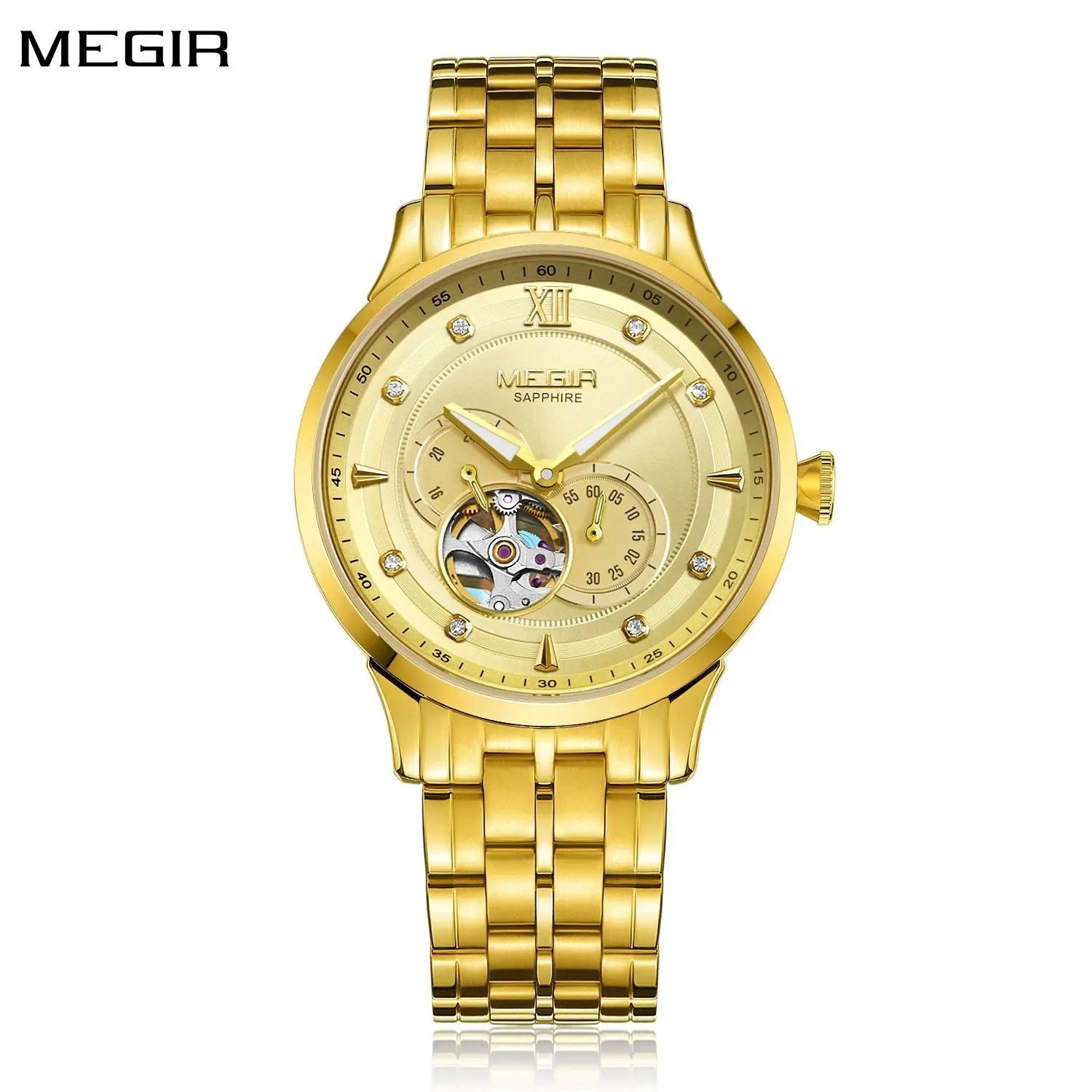 MEGIR Luxury Men Watches Stainless Steel Automatic Mechanical Watch Sapphire Steel Case Business WristWatch Montre Homme 62053 by MEGIR WATCH GROUP