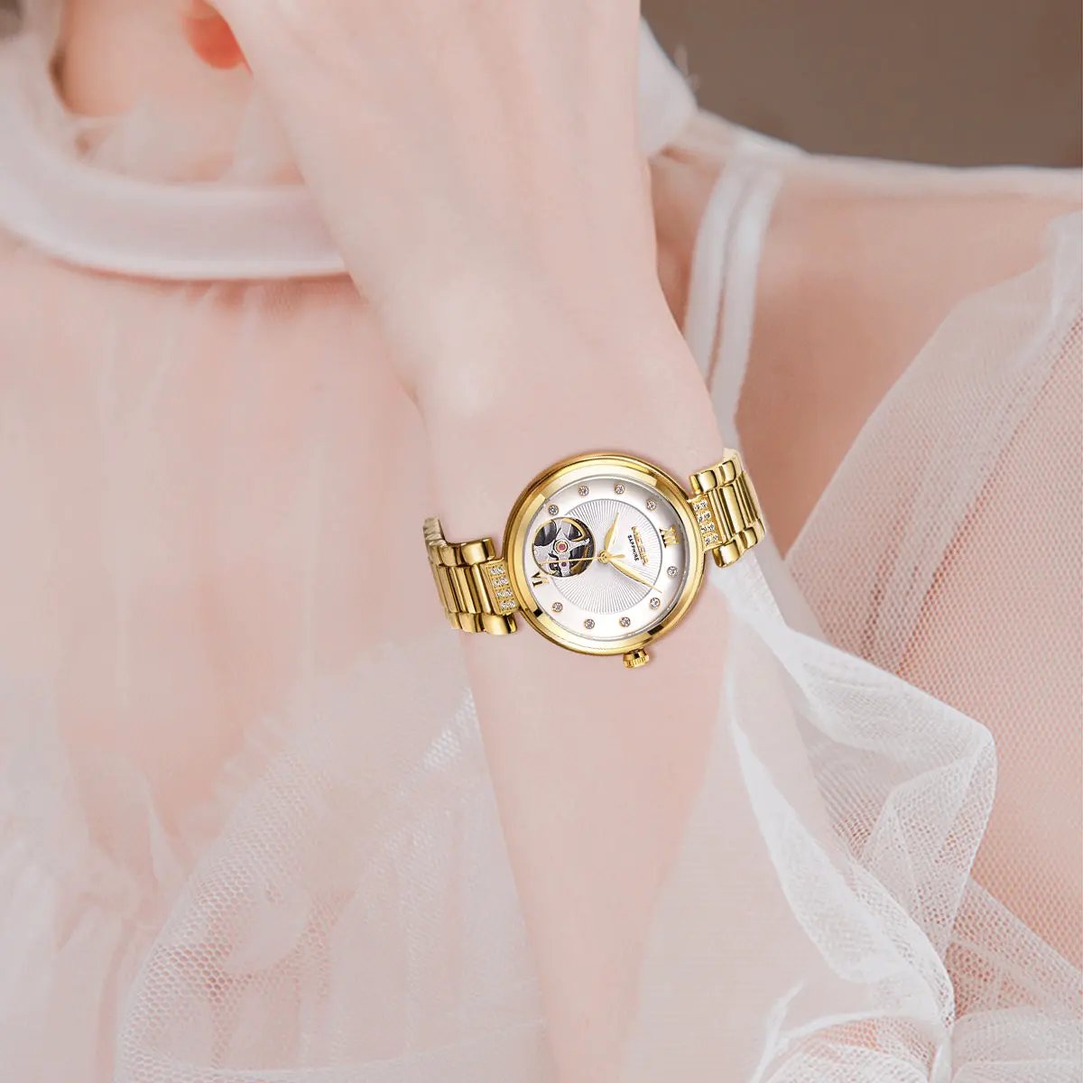 MEGIR Luxury Stainless Steel Gold Women Bracelet Watch Large Dial Automatic Mechanical Wrist Watches Ladies Business Watch Clock 62060 by MEGIR WATCH GROUP