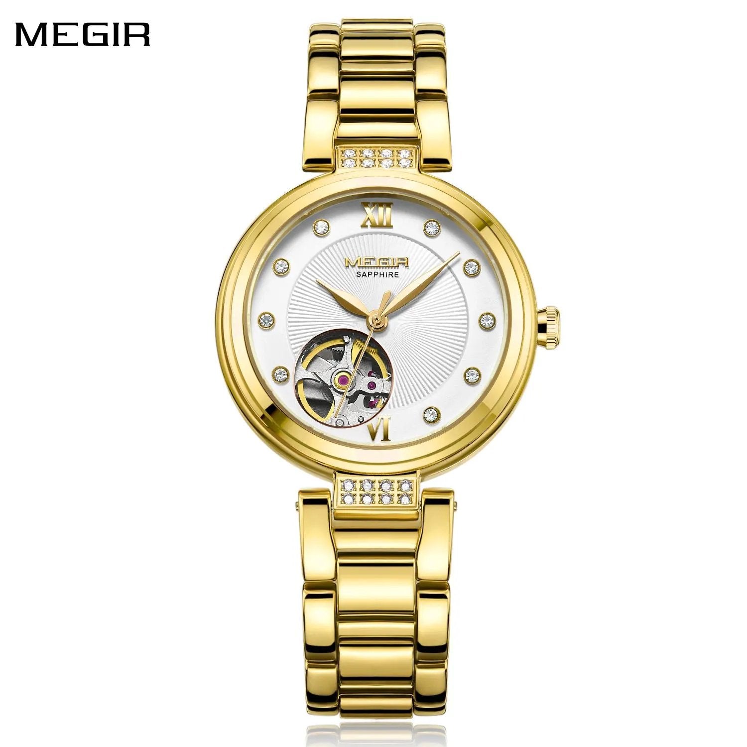MEGIR Luxury Stainless Steel Gold Women Bracelet Watch Large Dial Automatic Mechanical Wrist Watches Ladies Business Watch Clock 62060 by MEGIR WATCH GROUP