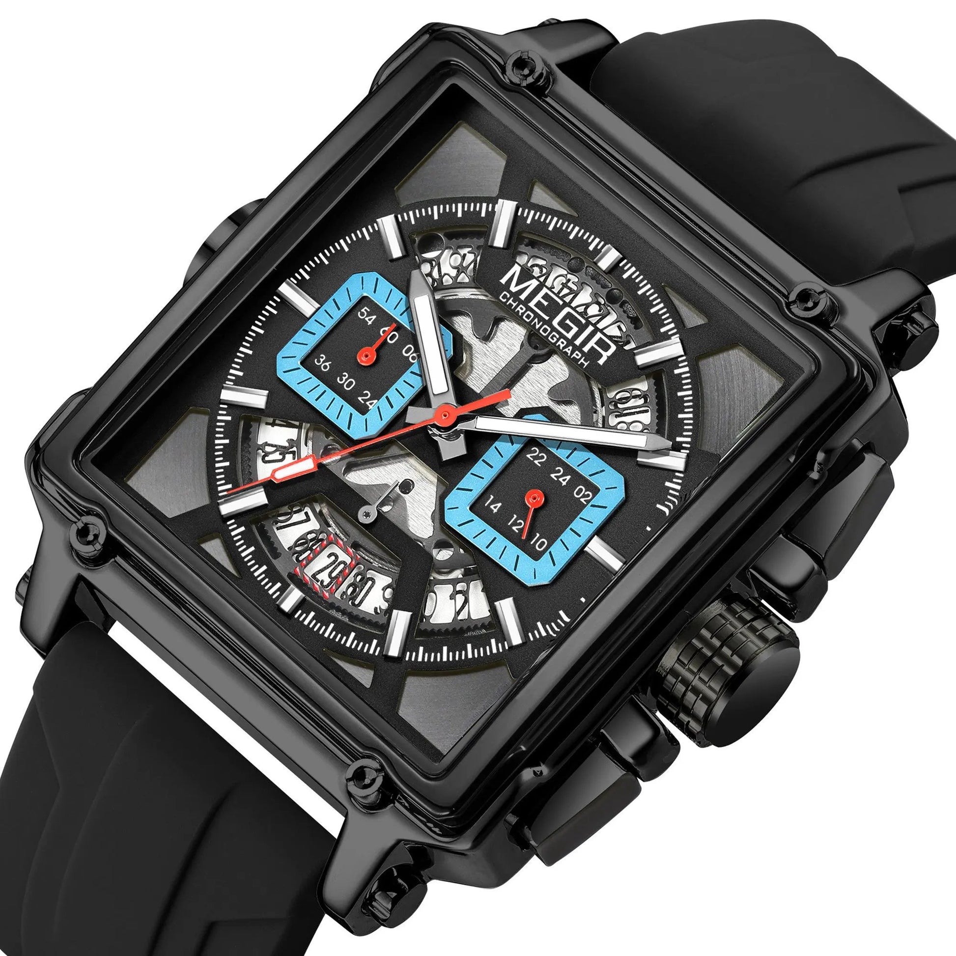 MEGIR Sport Watches for Men Waterproof Quartz Military Wristwatches Square Dial Male Chronograph Watch 24-hour Reloj Hombre 2233 by MEGIR WATCH GROUP
