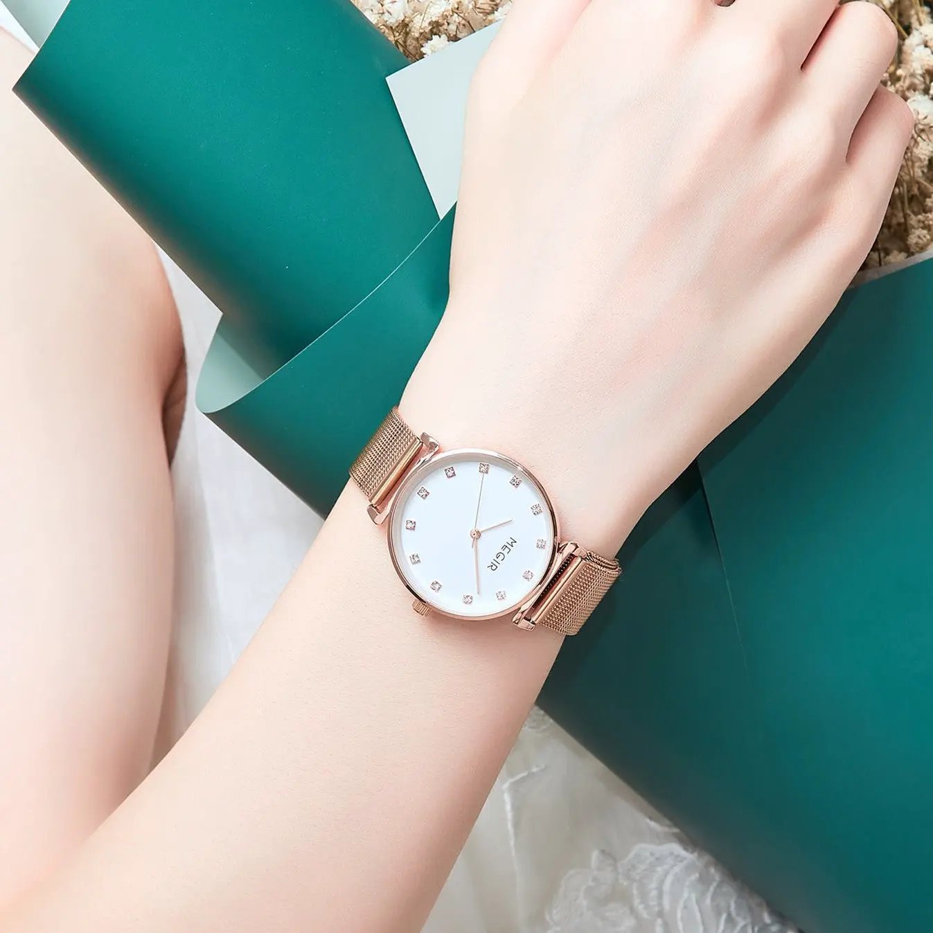 MEGIR Quartz Wristwatches Woman Bracelet Watch Ladies Stainless Steel Mesh Fashion Luxury Waterproof Watches Female Dress Clock 7001 by MEGIR WATCH GROUP
