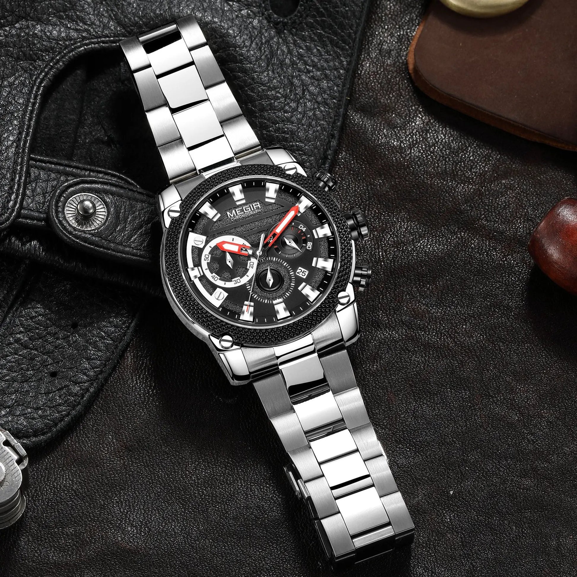 MEGIR Mens Watches Top Brand Luxury Business Wristwatch Waterproof Calendar Quartz Casual Clock Stainless Steel Man Chronograph 2134 by MEGIR WATCH GROUP