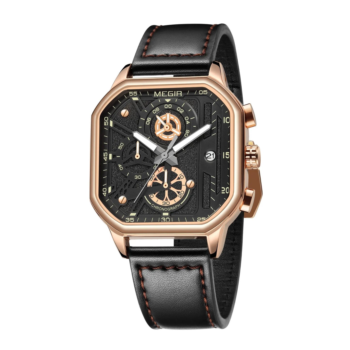 MEGIR Fashion Square Case Men's Sport Watch Quartz Chronograph Luminous Military Wristwatches Luminous Date Clock Reloj Hombre 8106 by MEGIR WATCH GROUP