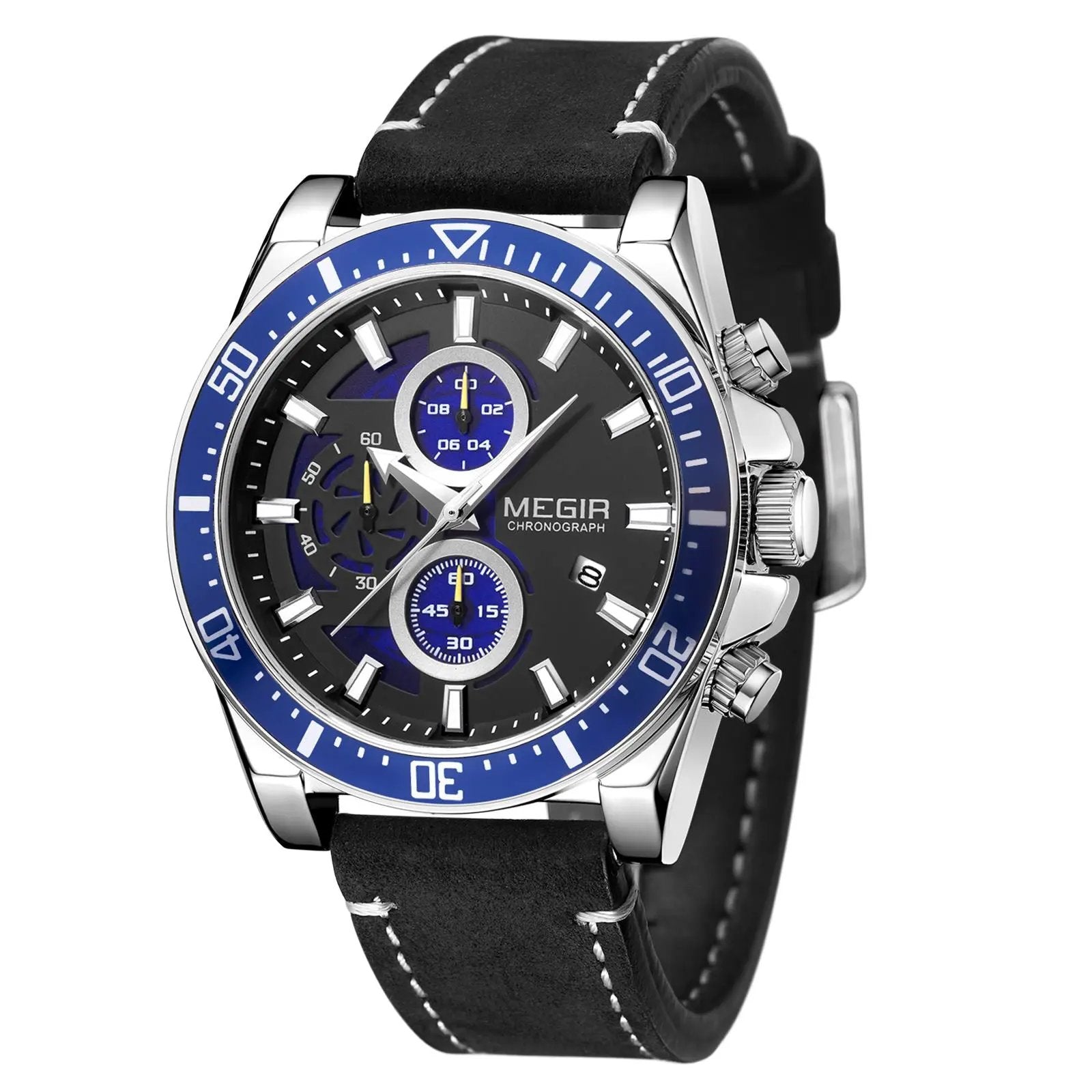 MEGIR Fashion Watches for Men Leather Strap Sport Military Wristwatch Man Quartz Watch Waterproof Chronograph with Calendar 2132 by MEGIR WATCH GROUP