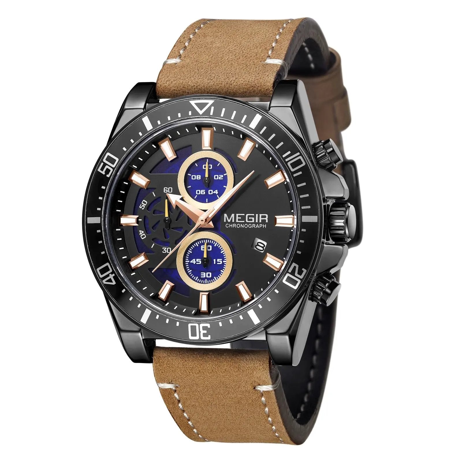 MEGIR Fashion Watches for Men Leather Strap Sport Military Wristwatch Man Quartz Watch Waterproof Chronograph with Calendar 2132 by MEGIR WATCH GROUP