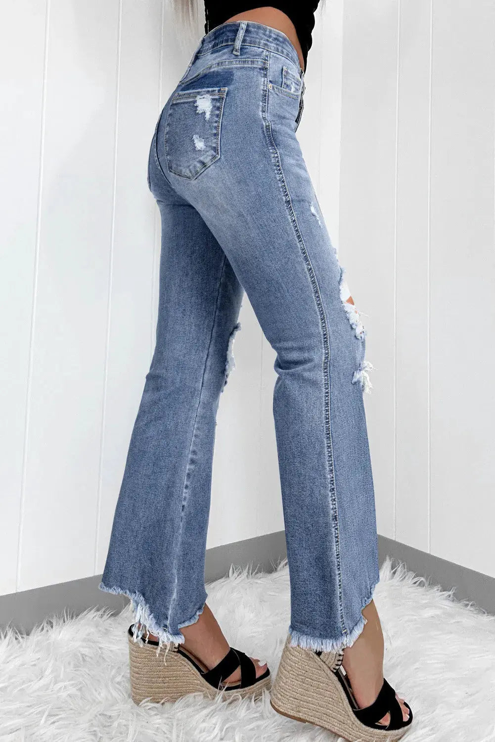 Distressed Raw Hem Bootcut Jeans by Partner Label