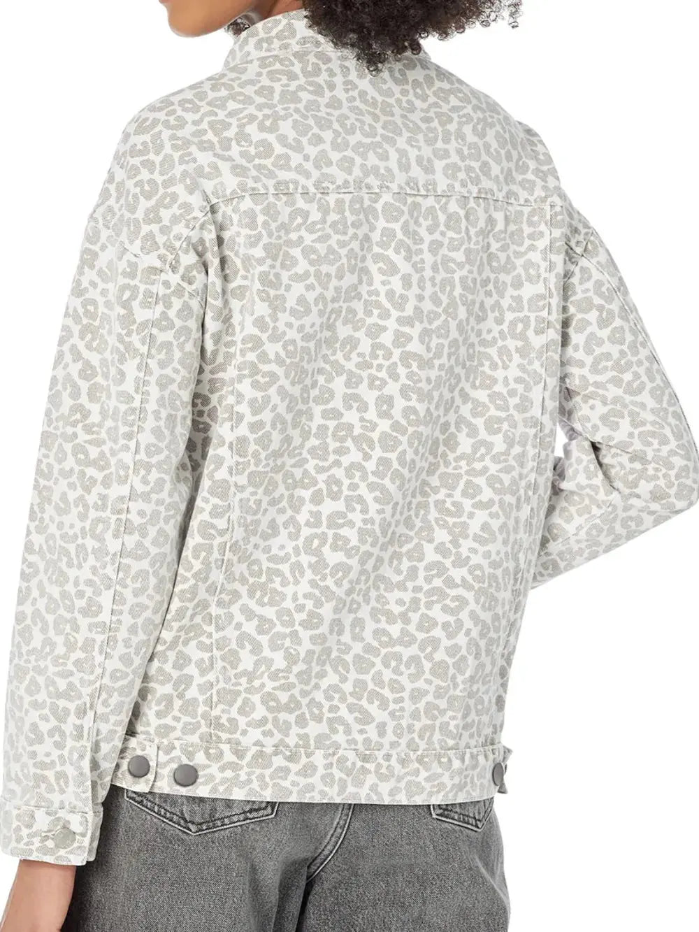 Leopard Button Up Long Sleeve Denim Jacket by Partner Label