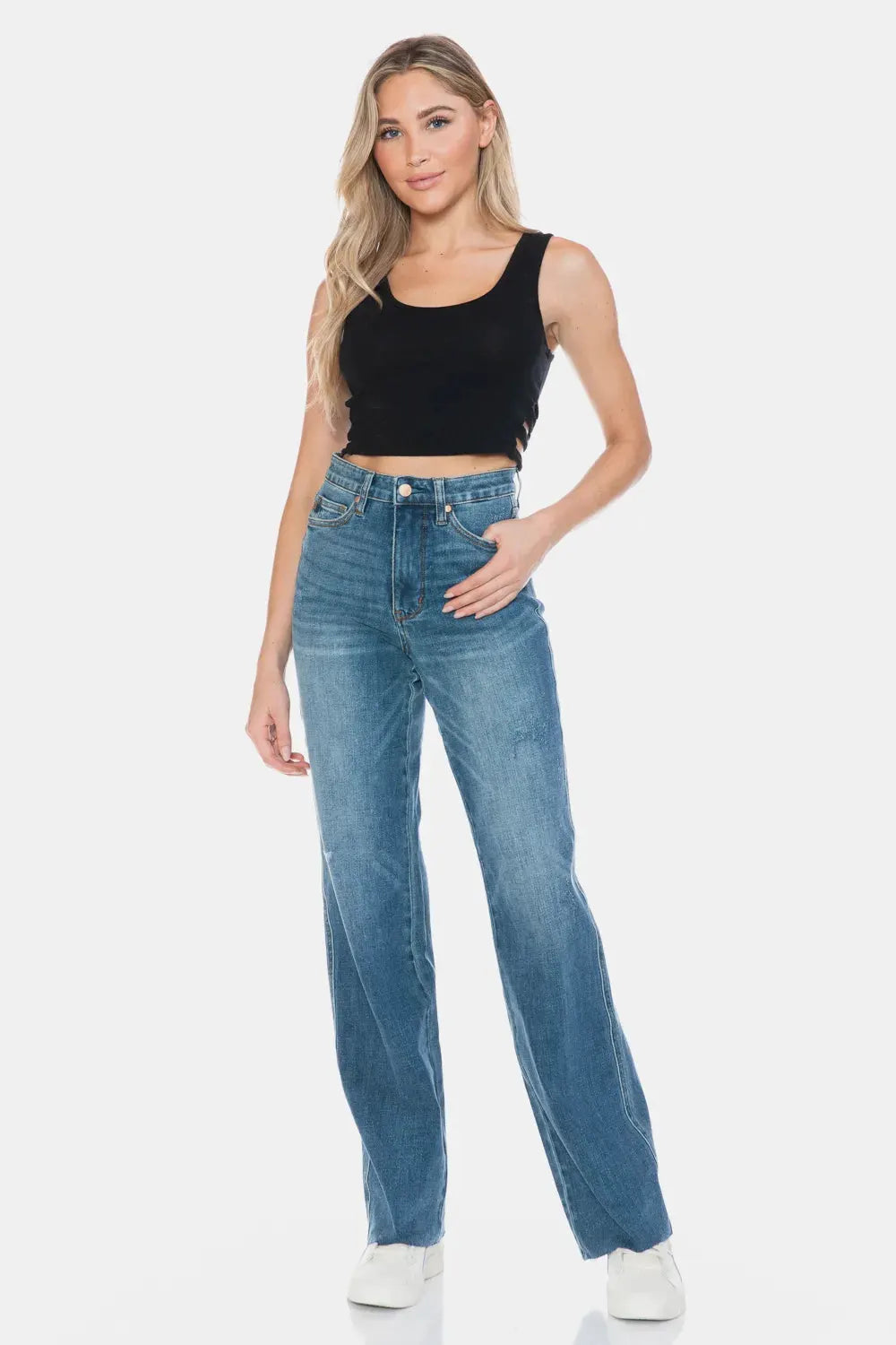 Judy Blue Full Size Tummy Control Cut Raw Hem Straight Jeans by Judy Blue