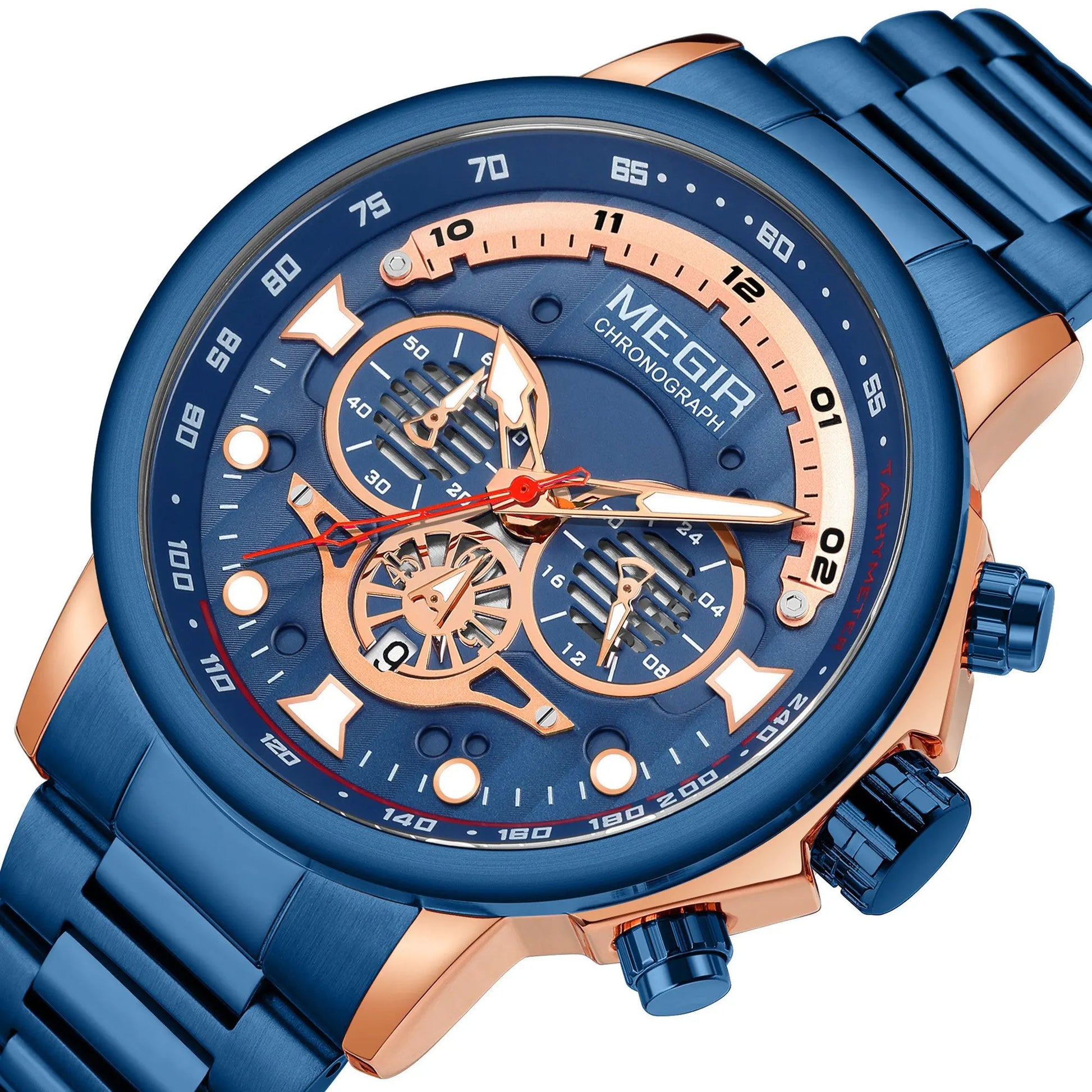MEGIR Luxury Men Watches Stainless Steel Quartz Wristwatches Fashion Men Business Watch Clock Male Chronograph Relogio Masculino 2223 by MEGIR WATCH GROUP