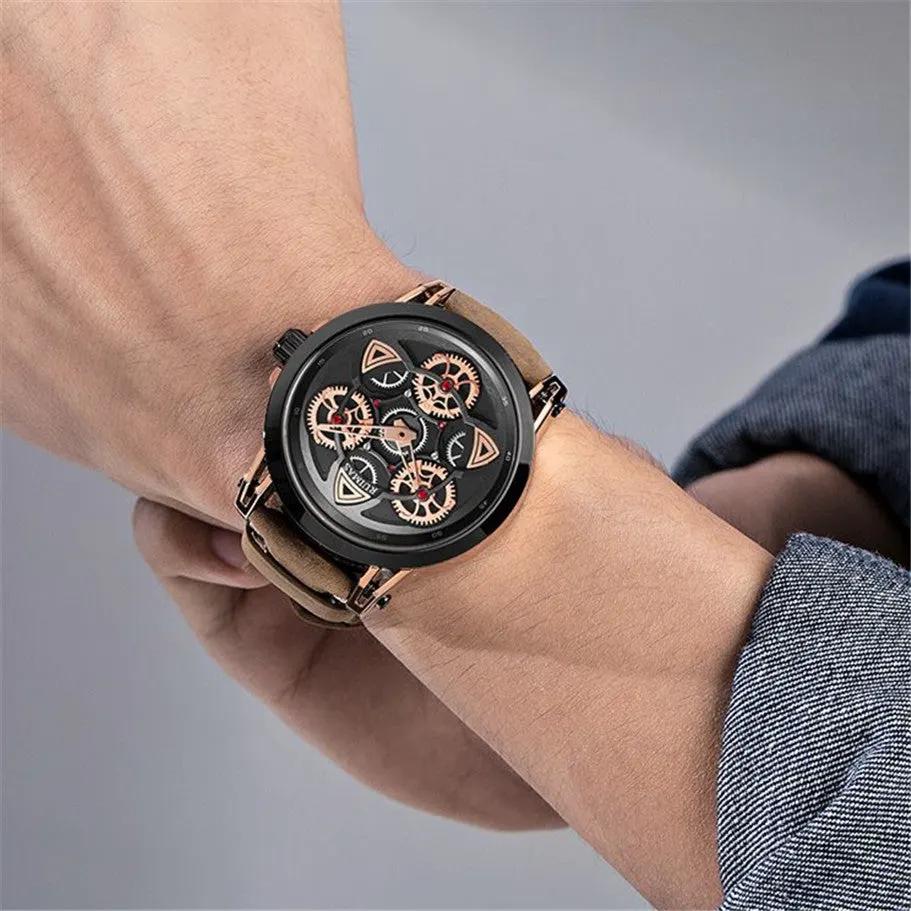 RUIMAS Brand Quartz Sport Watches for Men Fashion Military Casual Wrist Watch Waterproof Leather Male Clock Reloj Hombre 550 by MEGIR WATCH GROUP