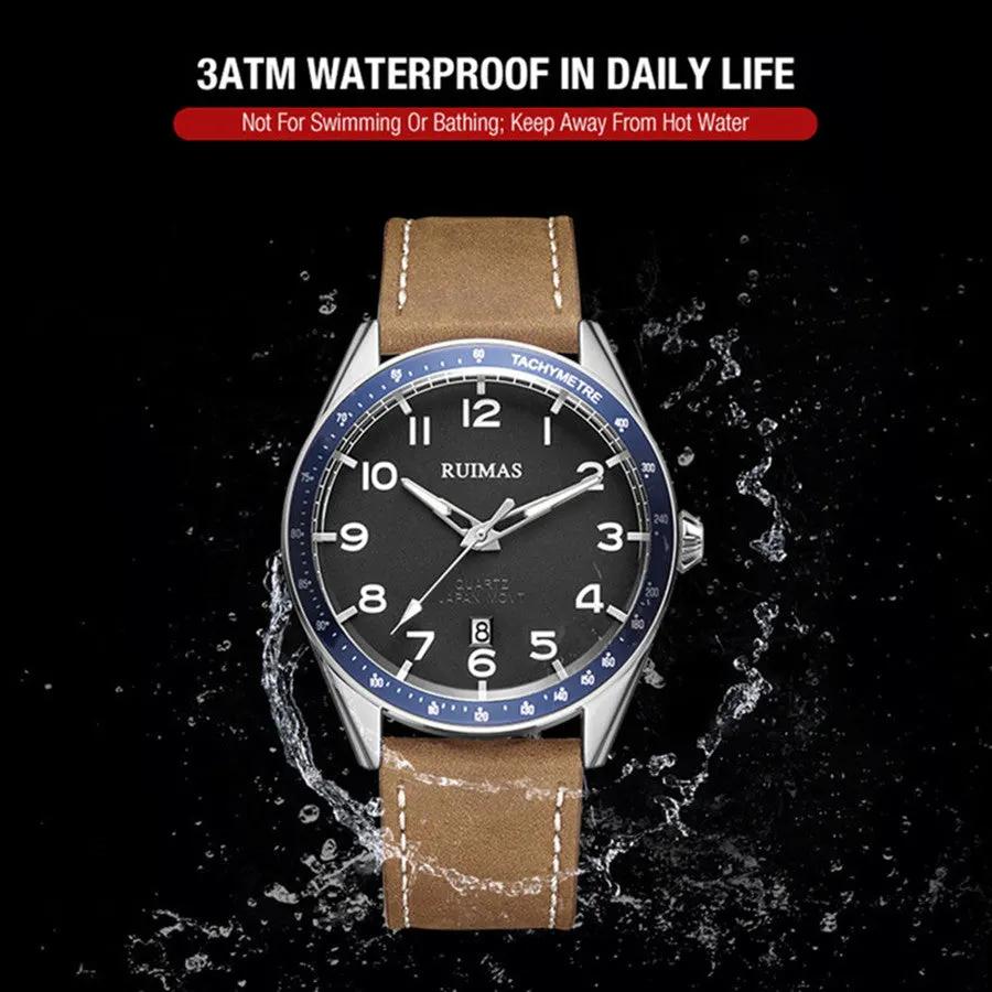 RUIMAS Men Quartz Watches Luxury Leather Sports Quartz Wristwatches Waterproof Luminous Casual Clock Auto Date Relogio Masculino 573 by MEGIR WATCH GROUP