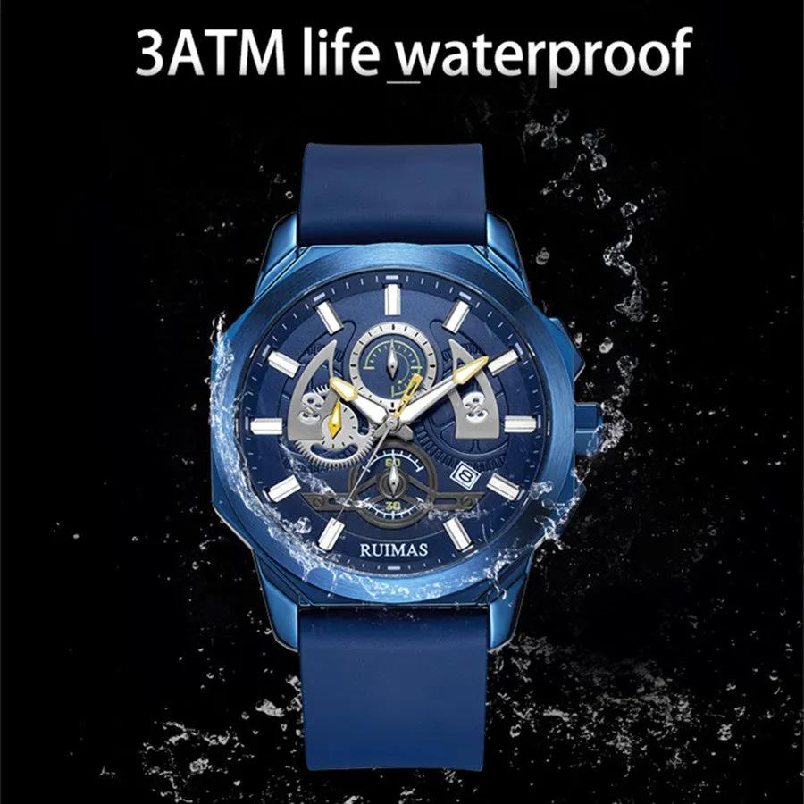 RUIMAS Sports Watches for Men Casual Luxury Quartz Wristwatch Calendar Luminous Silicone Chronograph Clock reloj hombre 581 by MEGIR WATCH GROUP
