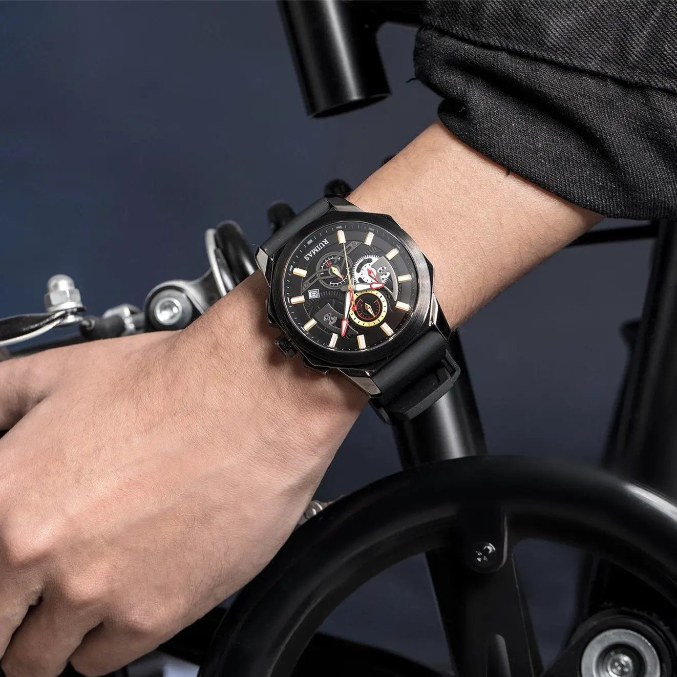 RUIMAS Sports Watches for Men Casual Luxury Quartz Wristwatch Calendar Luminous Silicone Chronograph Clock reloj hombre 581 by MEGIR WATCH GROUP