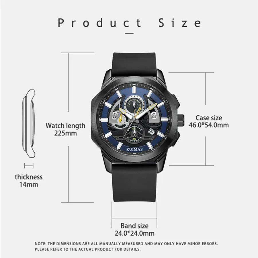 RUIMAS Sports Watches for Men Casual Luxury Quartz Wristwatch Calendar Luminous Silicone Chronograph Clock reloj hombre 581 by MEGIR WATCH GROUP