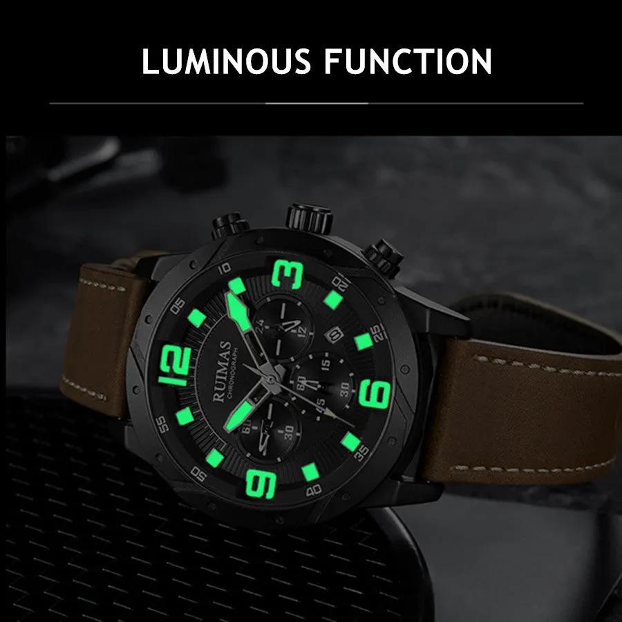 RUIMAS Relogio Masculino Fashion Men Quartz Watch Leather Sport Military Wristwatch Waterproof Clock with Auto Date 595 by MEGIR WATCH GROUP
