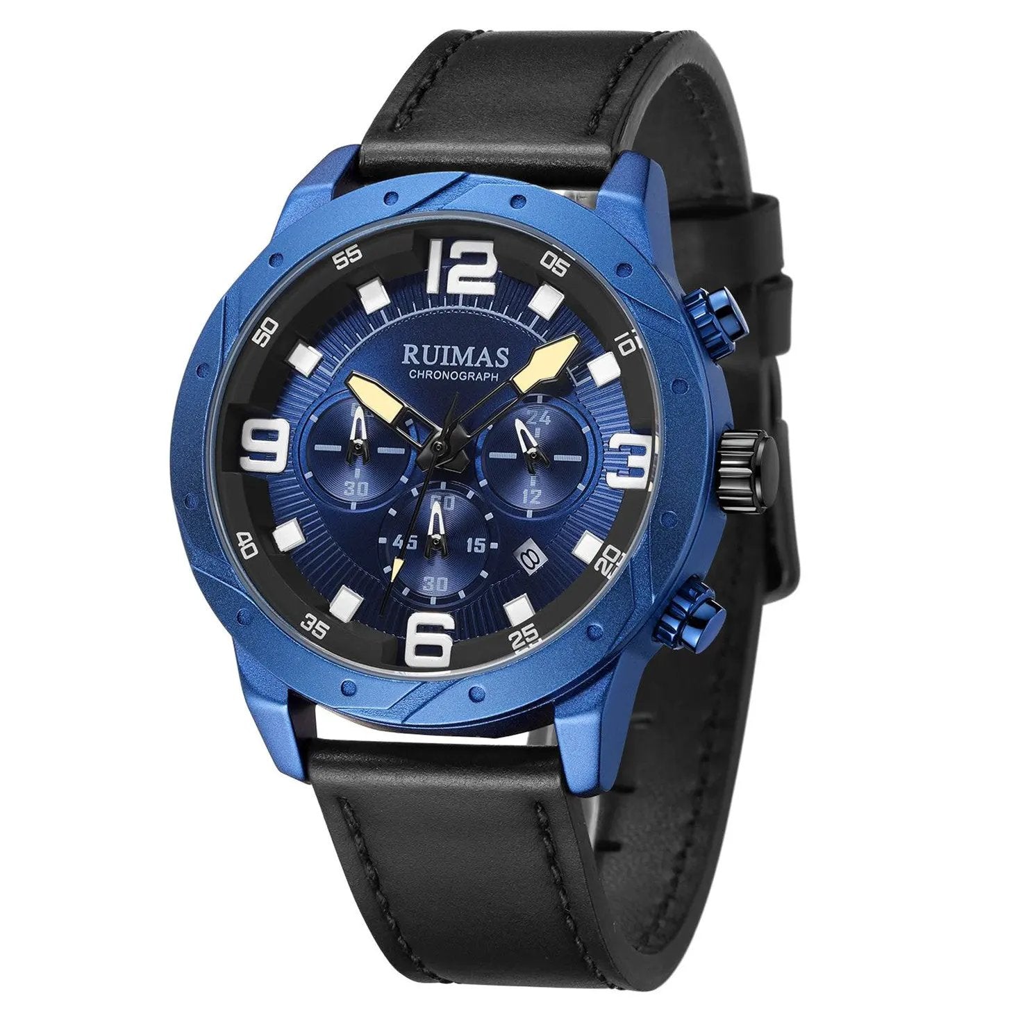 RUIMAS Relogio Masculino Fashion Men Quartz Watch Leather Sport Military Wristwatch Waterproof Clock with Auto Date 595 by MEGIR WATCH GROUP