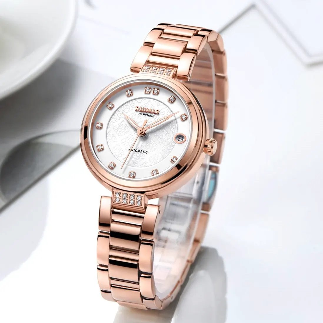 RUIMAS Women Automatic Mechanical Watch Steel Strap Ladies Business Wrist Watch Fashion Waterproof Date Clock Montre Femme 6756 by MEGIR WATCH GROUP