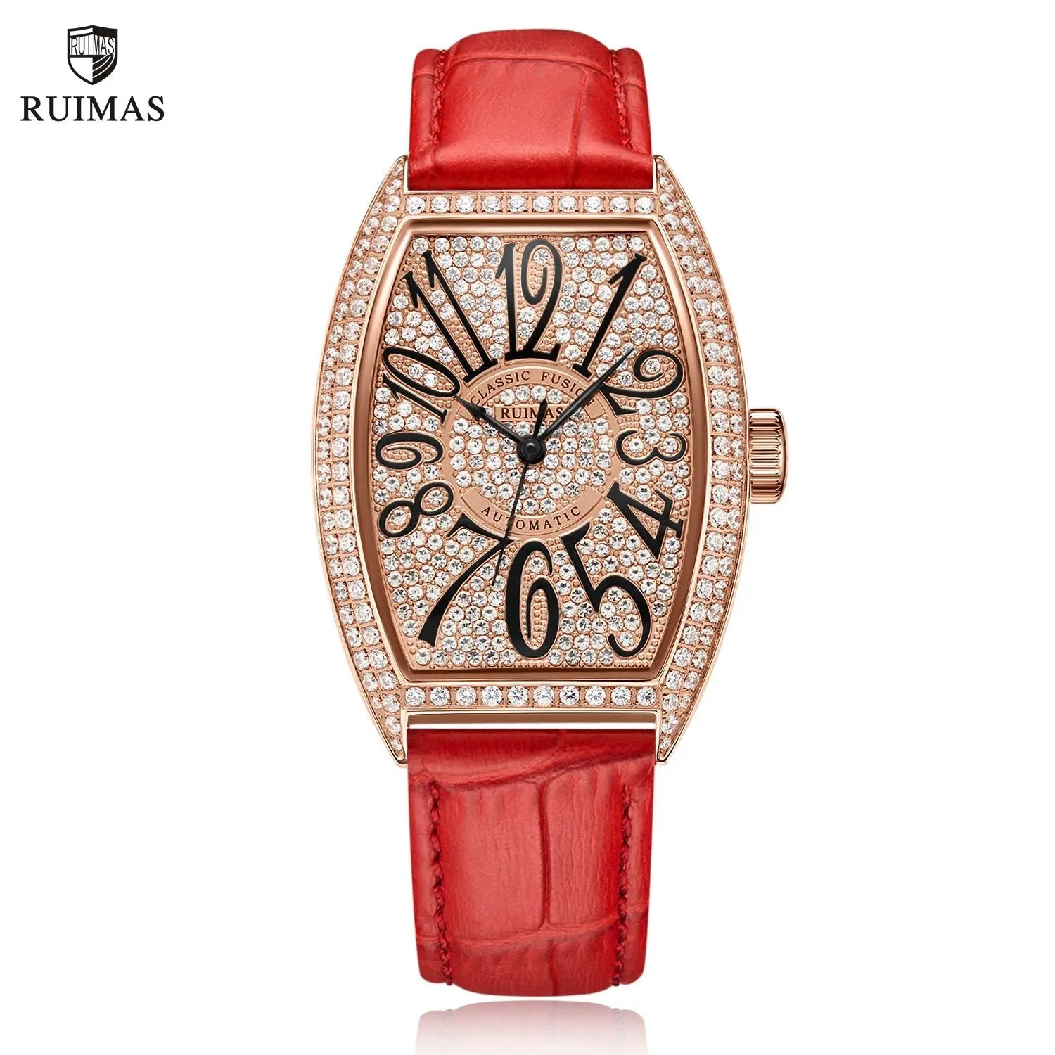 RUIMAS Luxury Diamond Women Automatic Mechanical Watches Waterproof Elegant Ladies Wrist Watch Clock Leather Reloj Mujer 6757 by MEGIR WATCH GROUP
