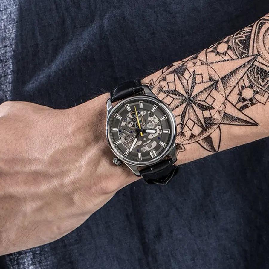 RUIMAS Men Mechanical Wristwatch Fashion Casual Leather Band Watch Luxury Sport Wrist Watch Chronograph Luminous Man Clock 6770 by MEGIR WATCH GROUP