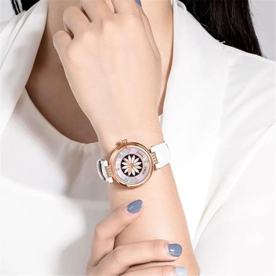 RUIMAS Women's Watch Automatic Mechanical Watches Sapphire Ladies Clock Top Brand Luxury Fashion Female Wristwatch Leather 6776 by MEGIR WATCH GROUP