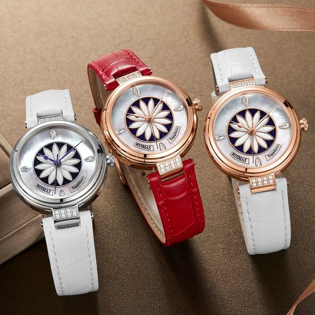 RUIMAS Women's Watch Automatic Mechanical Watches Sapphire Ladies Clock Top Brand Luxury Fashion Female Wristwatch Leather 6776 by MEGIR WATCH GROUP