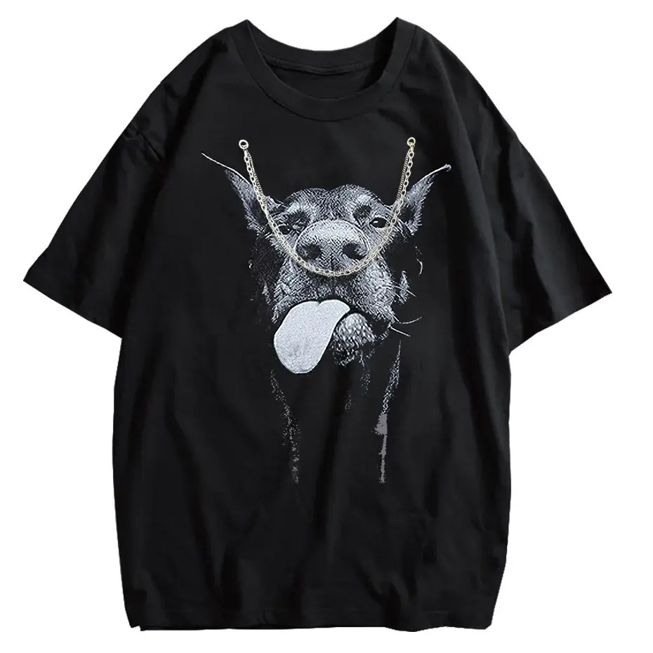 Gothic Dog Letter Print Vintage Washed Oversized T-Shirt by Vimost Shop